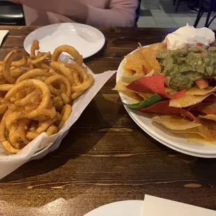 Mile High Nachos and Basket Curly Fries