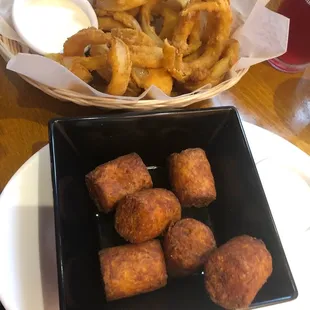 Jumbo Potato Kegs and onion rings