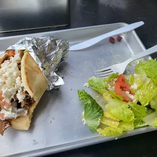 Gyro with salad. The pita is super fresh.