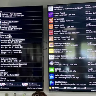 Menu of beer and wine