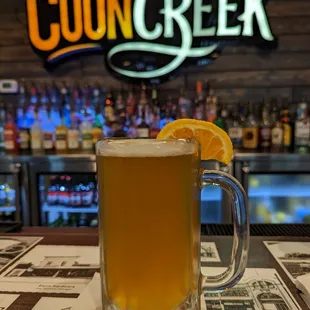 a mug of beer on a table