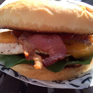 Chicken sandwich was fantastic at their outdoor grill.