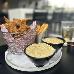 Fry Chicken  Coop with Mac and Cheese, and Mashed Potatoes