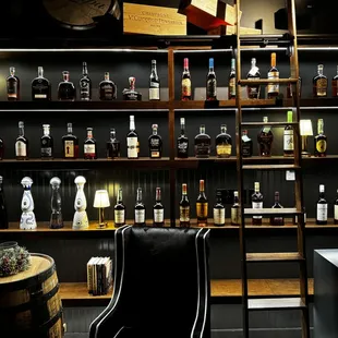 a bar with bottles of alcohol