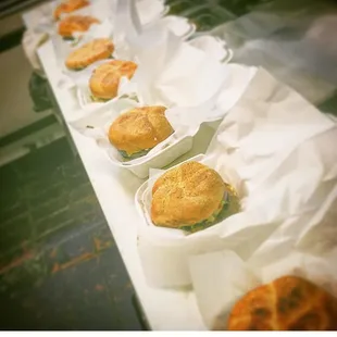 a long table of pastries