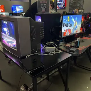 CRT's for melee players, PC's for FPS/PC gamers, and switches for Smash ultimate