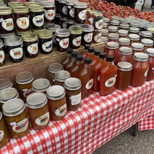 jars of preserves on a table