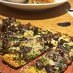 Wild mushroom flatbread &amp; Pan seared Pork Potstickers