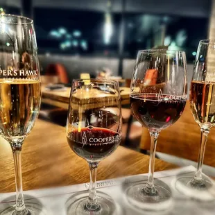 Flight of wines to try. I made my own. There are some that are predetermined, but you can also choose four wines that you want to try.