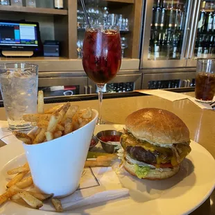 Burger and red sangria