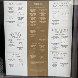 Menu posted outside of restaurant as of 11/9/2021