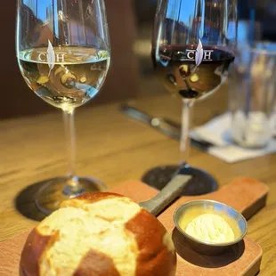 Pretzel Bread: Copper Hawk white and Malbec