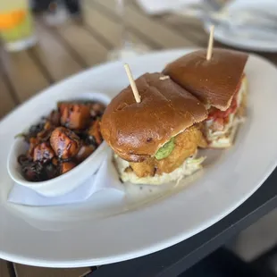 Mixed vegetables and we split sandwiches