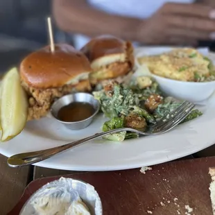 Potato augratin (spell?), Caesar salad, sandwiches
