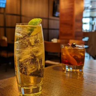 Jameson and soda and a Rye Manhattan