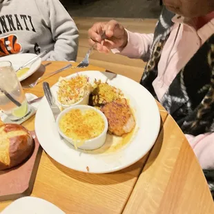 Pretzel-Crusted Pork Chop &amp; Pistachio-Crusted Grouper with Asian Slaw &amp; Betty's Potatoes