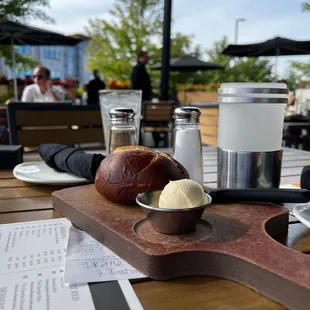  a table with bread and ice cream