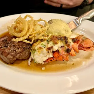 Surf and turf with filet mignon and lobster