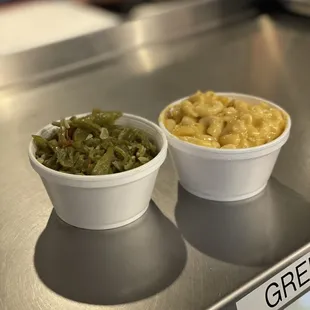 ows two bowls of macaroni and cheese
