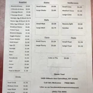 Menu from 3/15/18