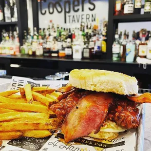 a bacon sandwich and french fries