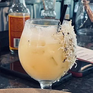 Toasted coconut piña colada. Good looking cocktails and mojitos on tap!!??