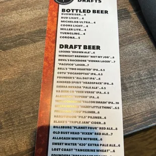 the draft beer menu