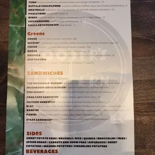 menu