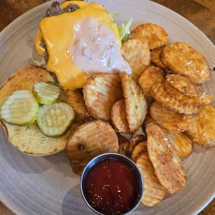 Cheeseburger and their version of French fries...