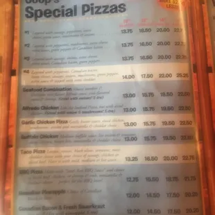 The pizza menu. The most popular place in Hayward.