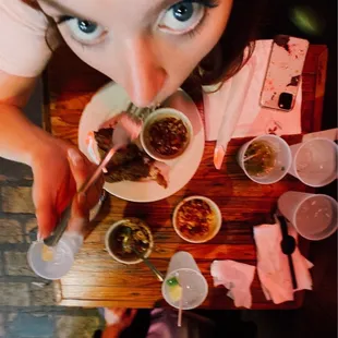 a woman eating a meal