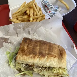 1/2 roast beef dressed po boy with fries--Saturday special