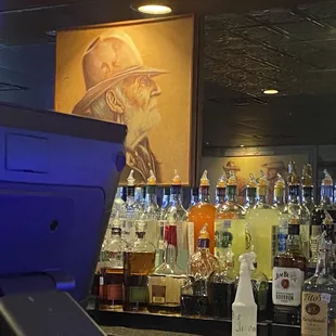 a row of liquor bottles