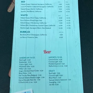 Wine &amp; beer menu Apt. &apos;19