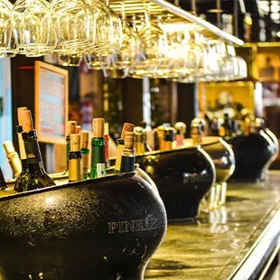 a row of wine glasses