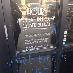 Generally unhelpful listing of hours. Monday - Saturday they close at Close.