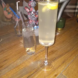 French 75,made with tequila rather than gin. Strong and tasty!