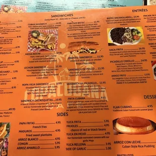 the menu for the restaurant