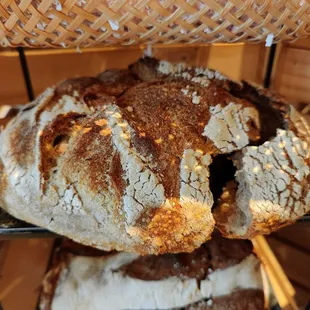 a loaf of bread in the oven