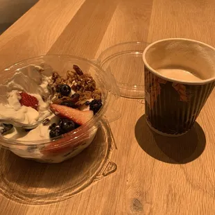 Yogurt parfait and hot latte