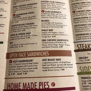 the menu of the restaurant