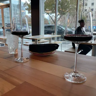 two glasses of wine on a table