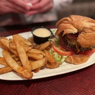 Copeland Burger with literally the best fries either of us have ever eaten. And the delicious Tiger Sauce for fry dipping!!!!