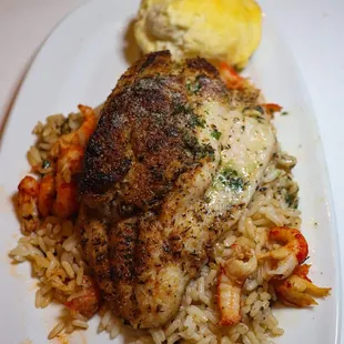 Fish with crawfish rice