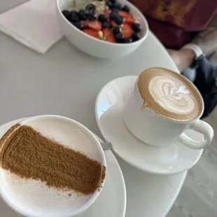 Dirty chai, latte, yogurt bowl