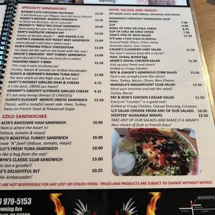 New menu with new prices