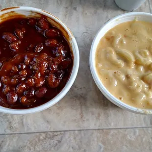 Bbq baked beans and man and cheese