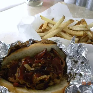 Pulled pork and made to order fresh cut fries