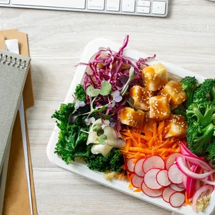 a plate of food on a desk