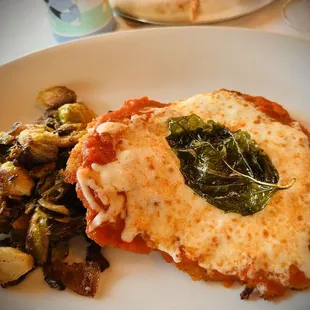 Chicken Parmesan with brussels sprouts